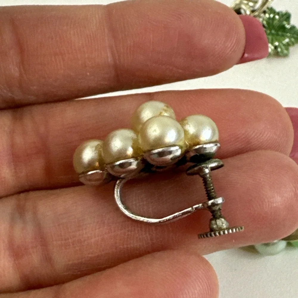 Vintage Silvertoned Grapevine Earrings With Faux Pearl Grapes Lot Of 3